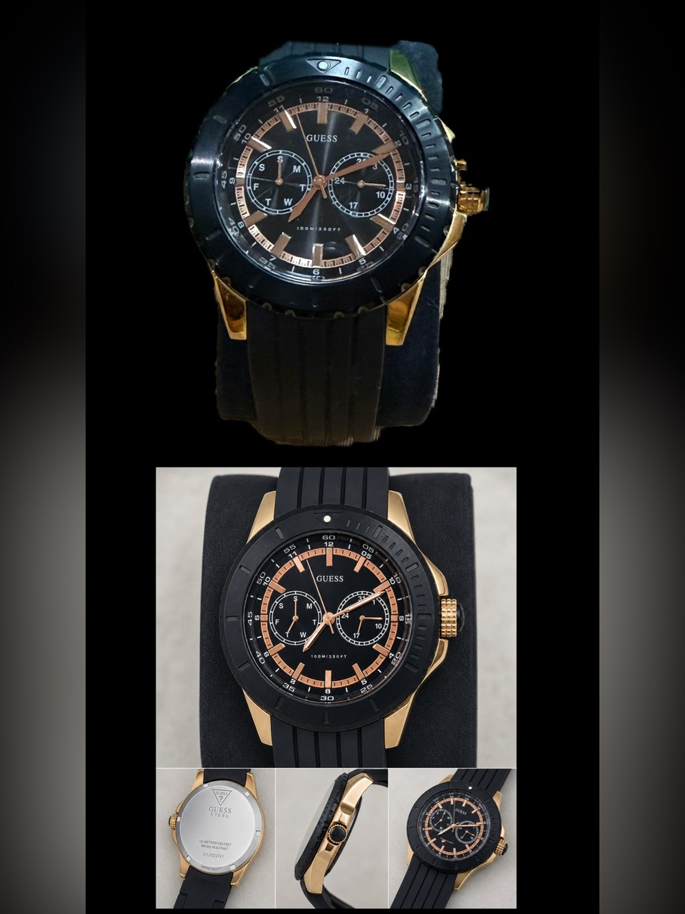 Guess men’s Black Gold and Rose Gold Watch